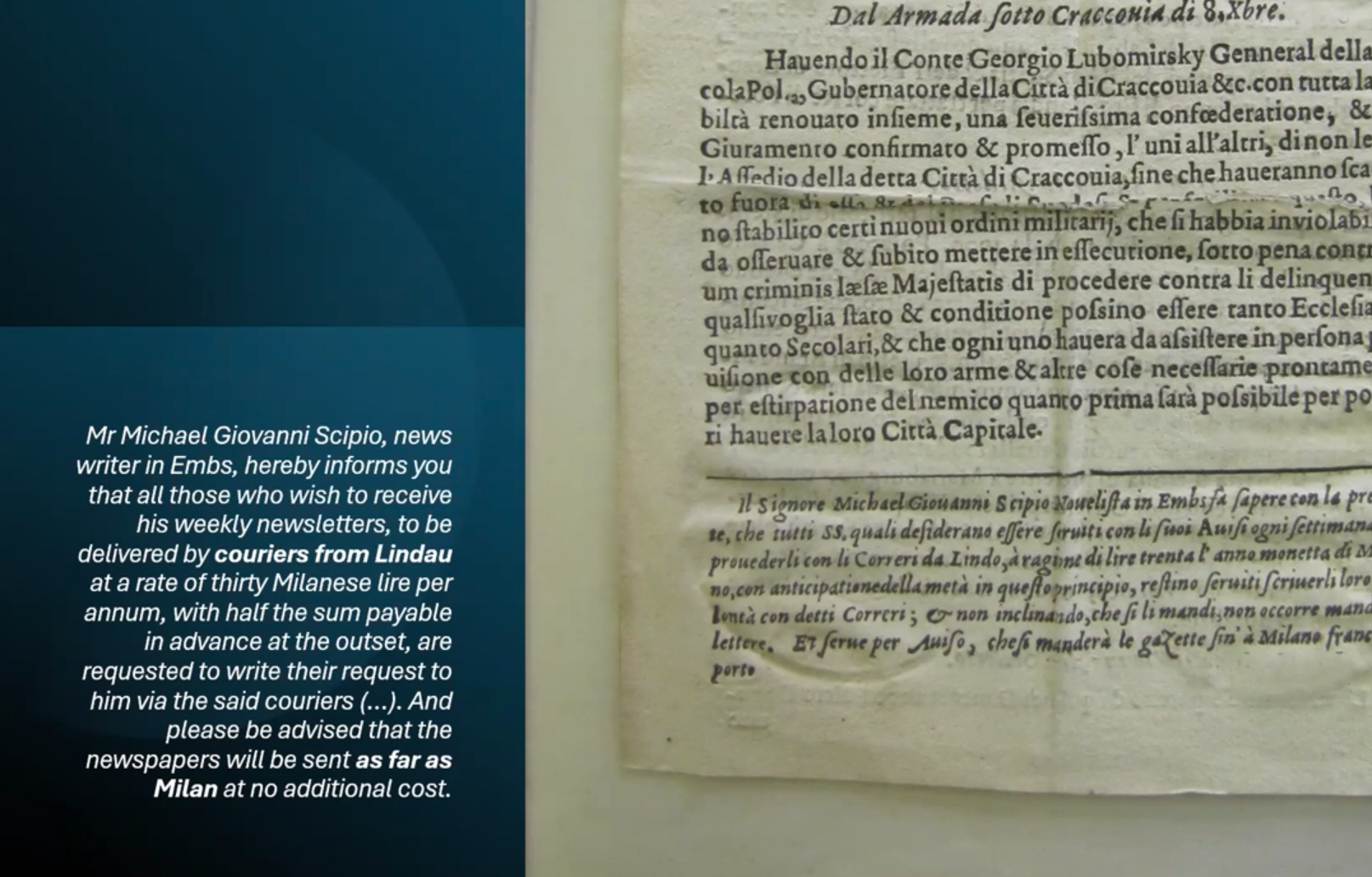 YRI Lecture #2 “Printing Italian-Language Newspapers in the Holy Roman Empire and the Making of a Transalpine public sphere (1657–1729)” by Nina Lamal on YouTube
